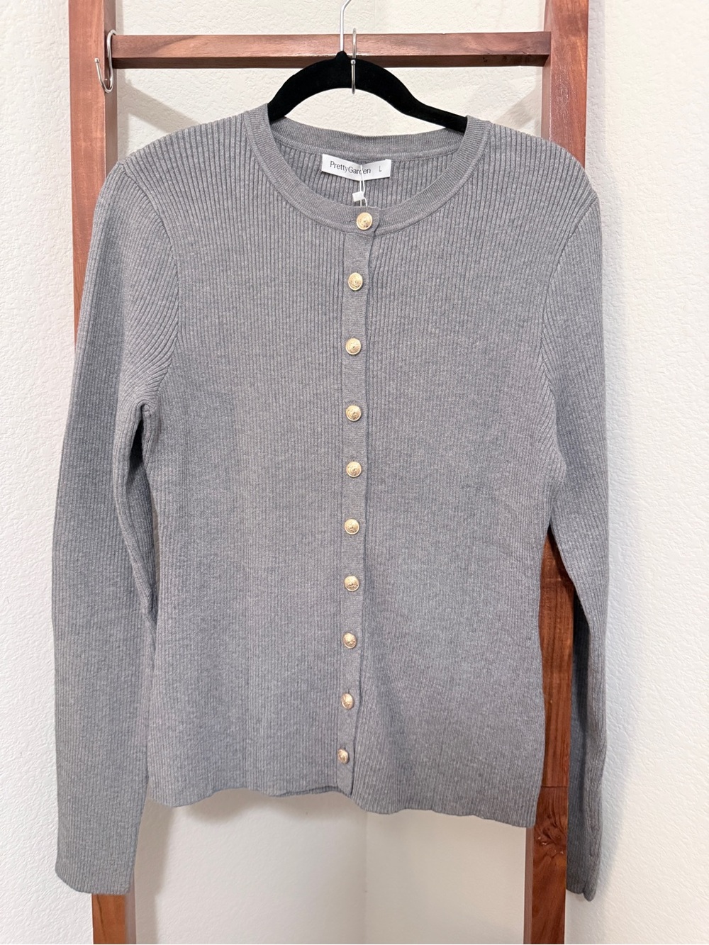 Cardigan Sweater in Gray with Gold Buttons
